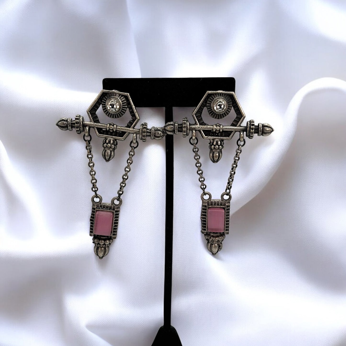 Silver oxidized long earrings