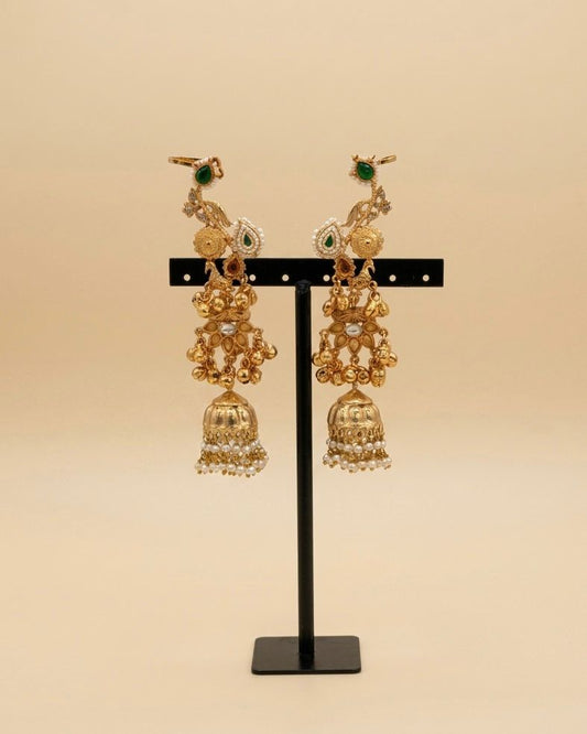 Gold plated jhumki with ear cuffs
