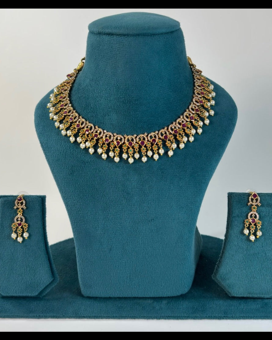 Gold plated American Diamond necklace set