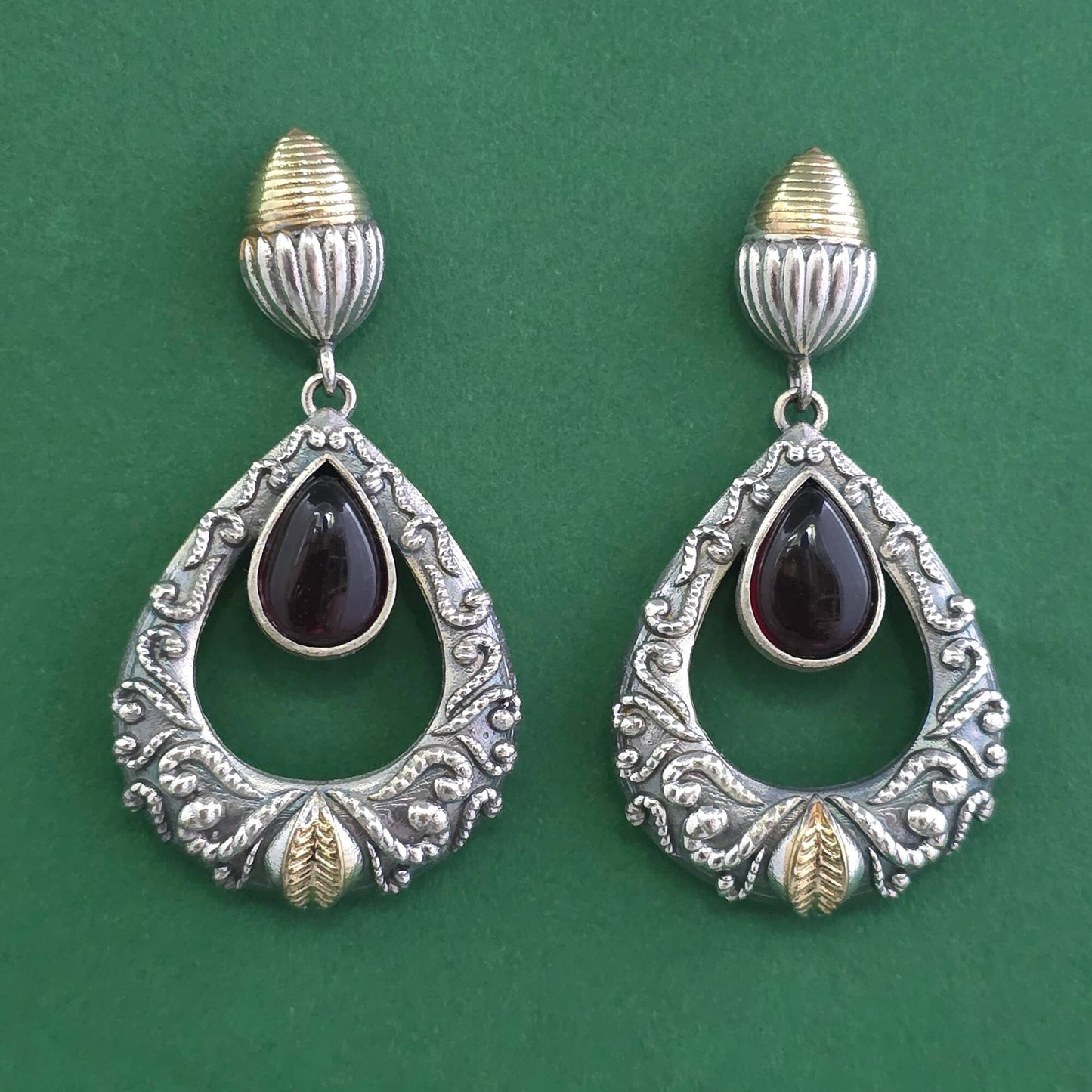 2tone silver oxidized earrings