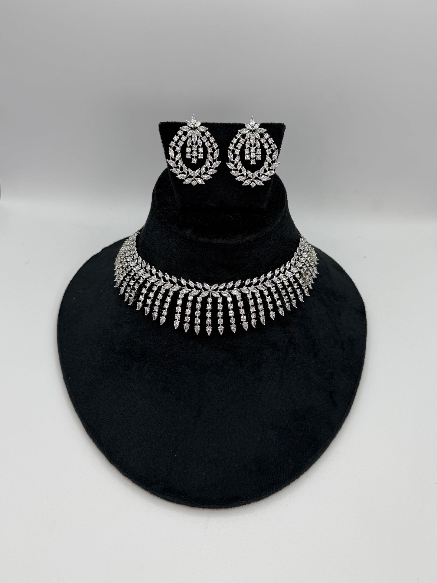 Silver plated American Diamond necklace set