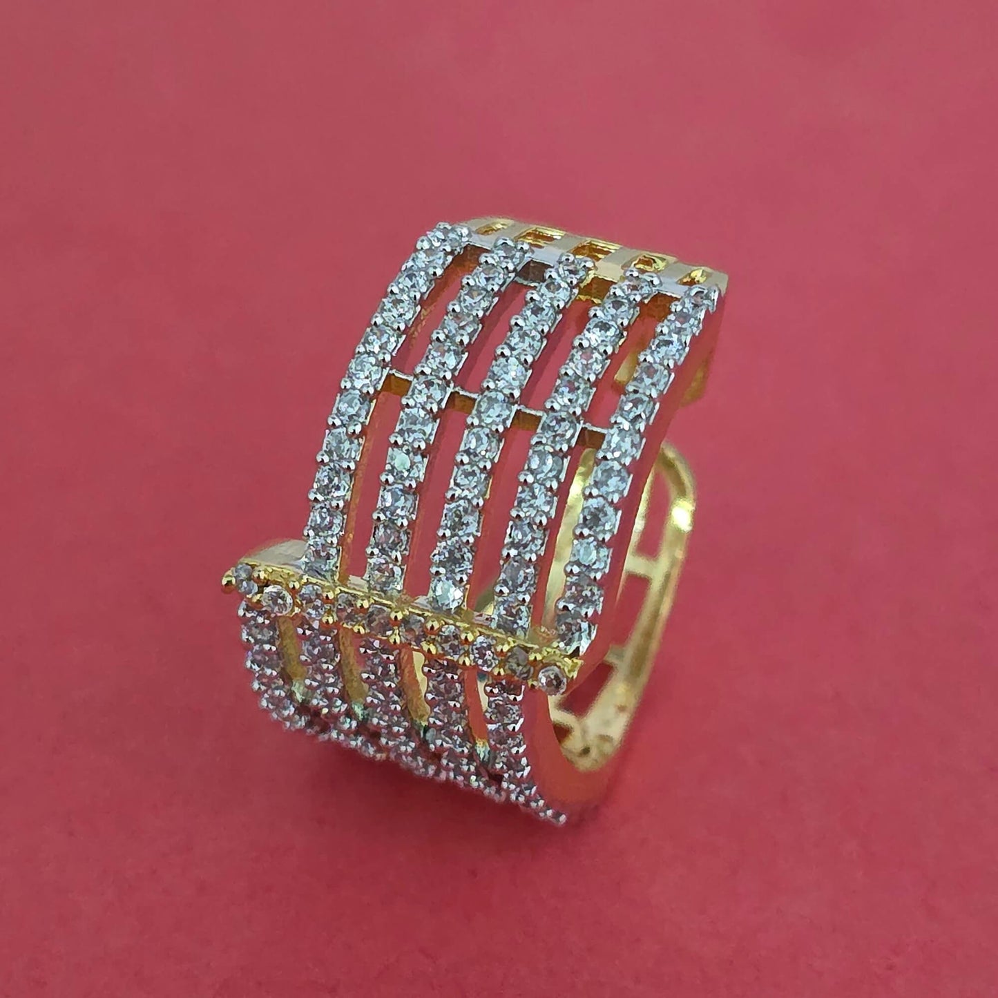 2tone American Diamond adjustable ring