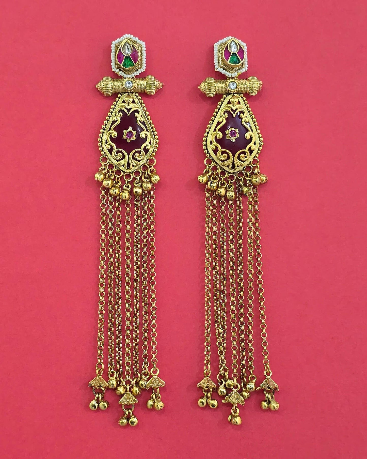 Heritage/kashmiri earrings with matte gold plating