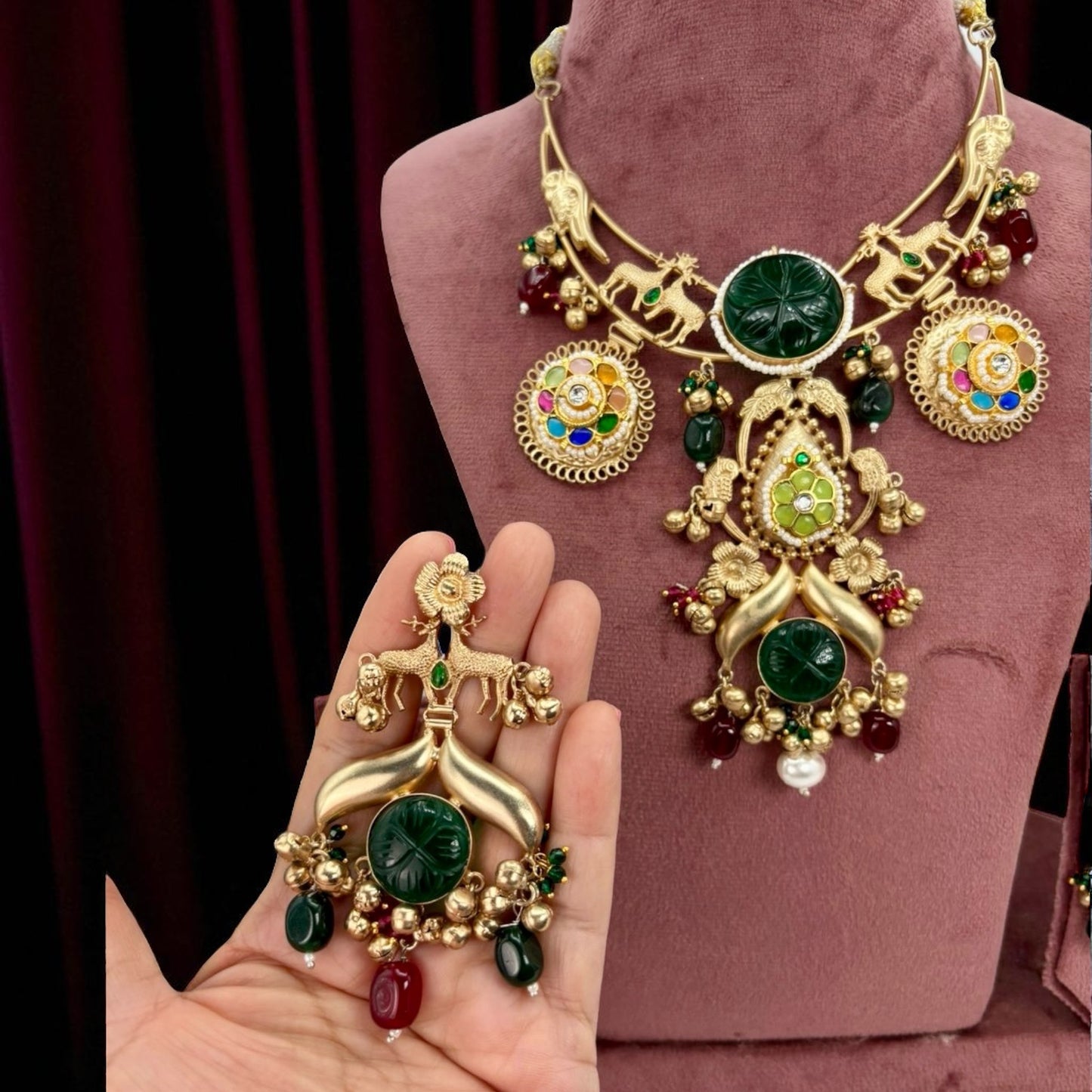 Gold plated pachi kundan hand crafted necklace set