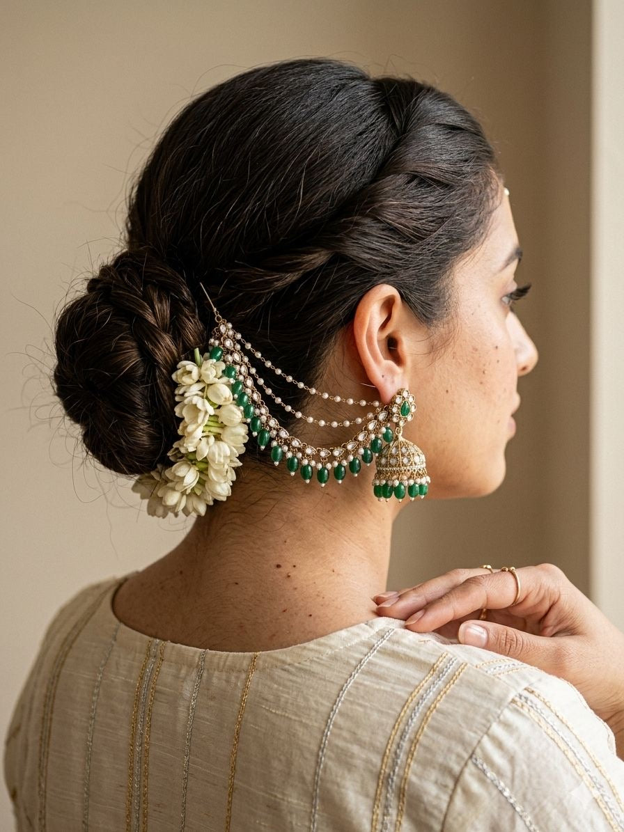 Victorian polish jhumki with ear chains