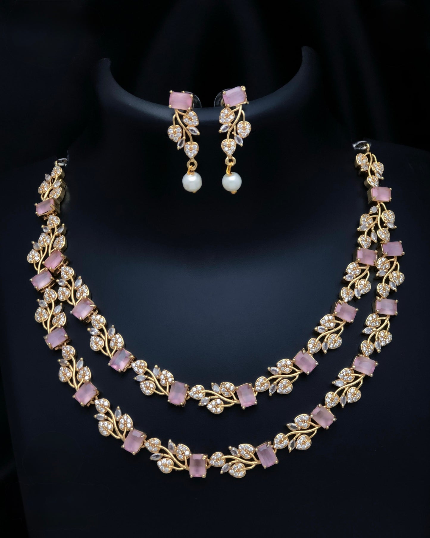 Gold plated 2layers American Diamond necklace sets