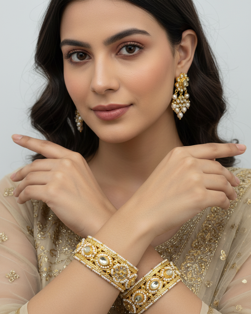 Premium quality gold plated openable kundan kadas