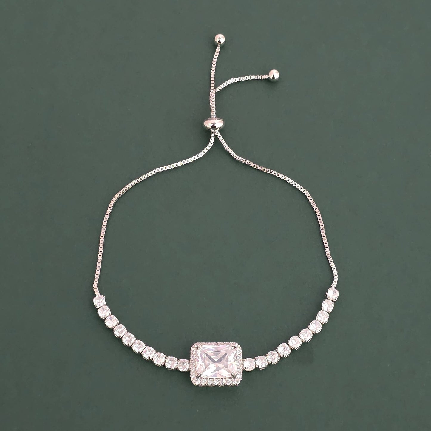 Silver plated white American Diamond adjustable bracelet.