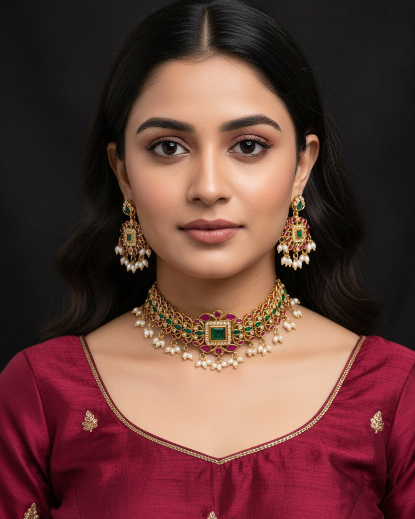 Gold plated American Diamond choker set