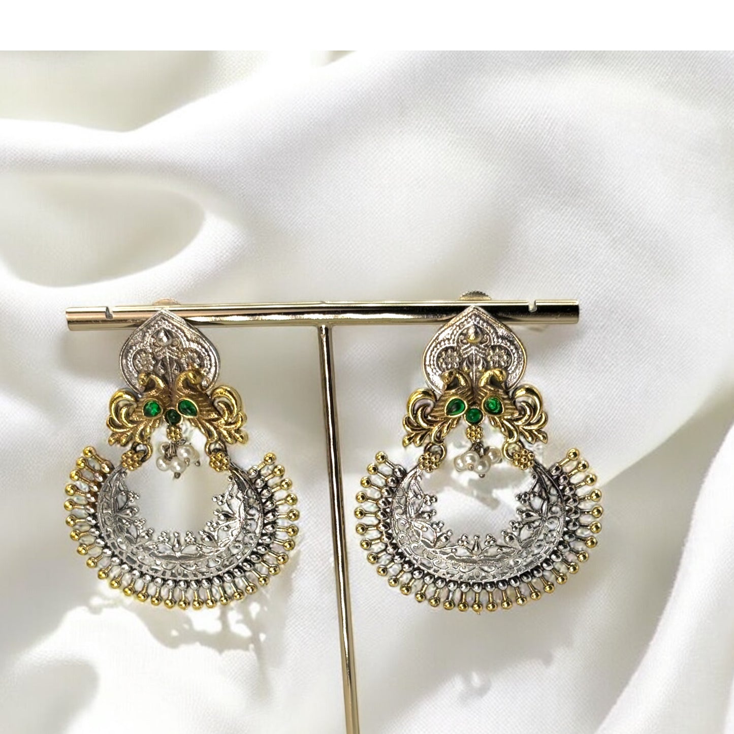 Dual tone silver earrings