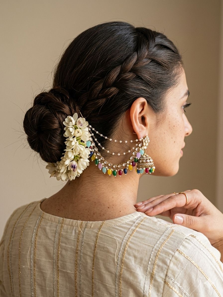 Victorian polish jhumki with ear chains