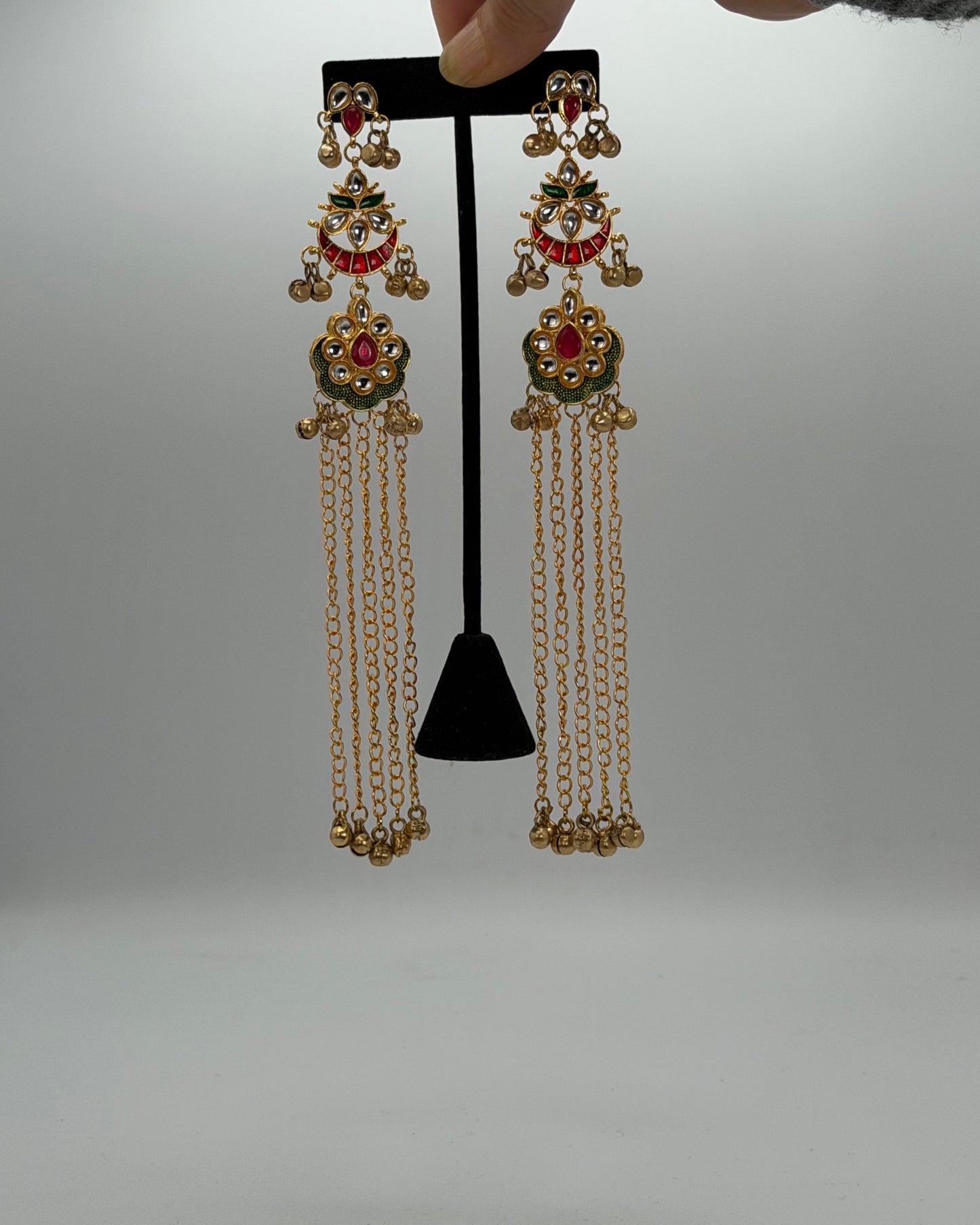 Gold plated kundan long Kashmiri earrings