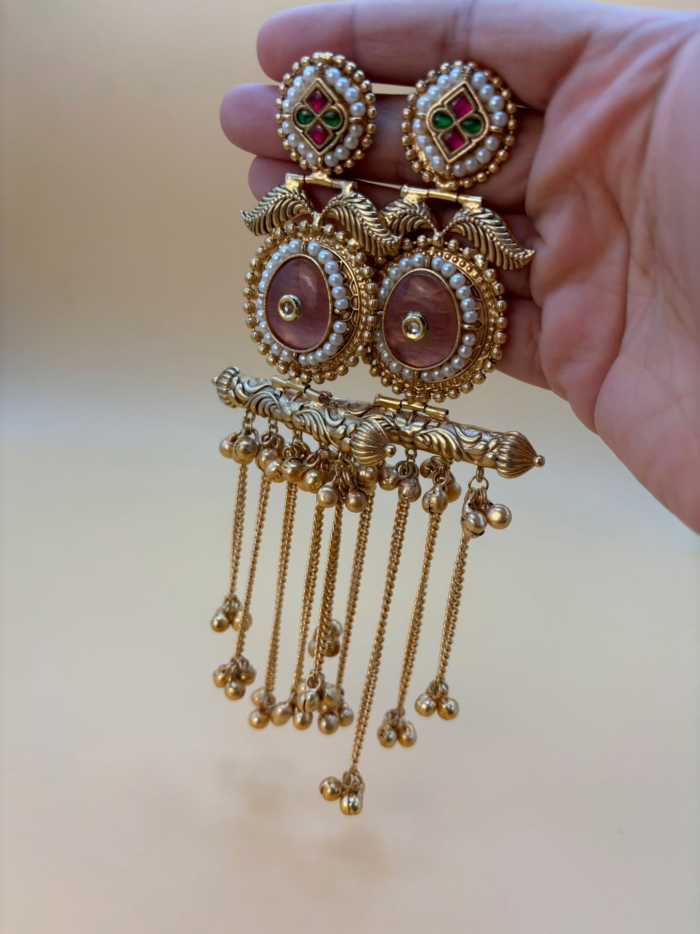 Gold plated long kashmiri earrings