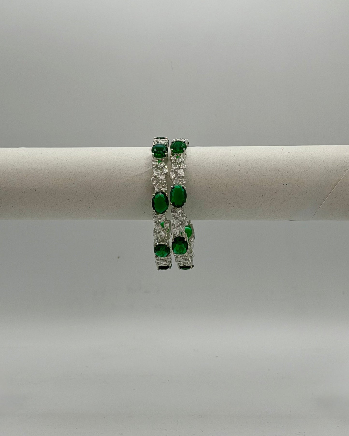 Silver plated green American Diamond bangles