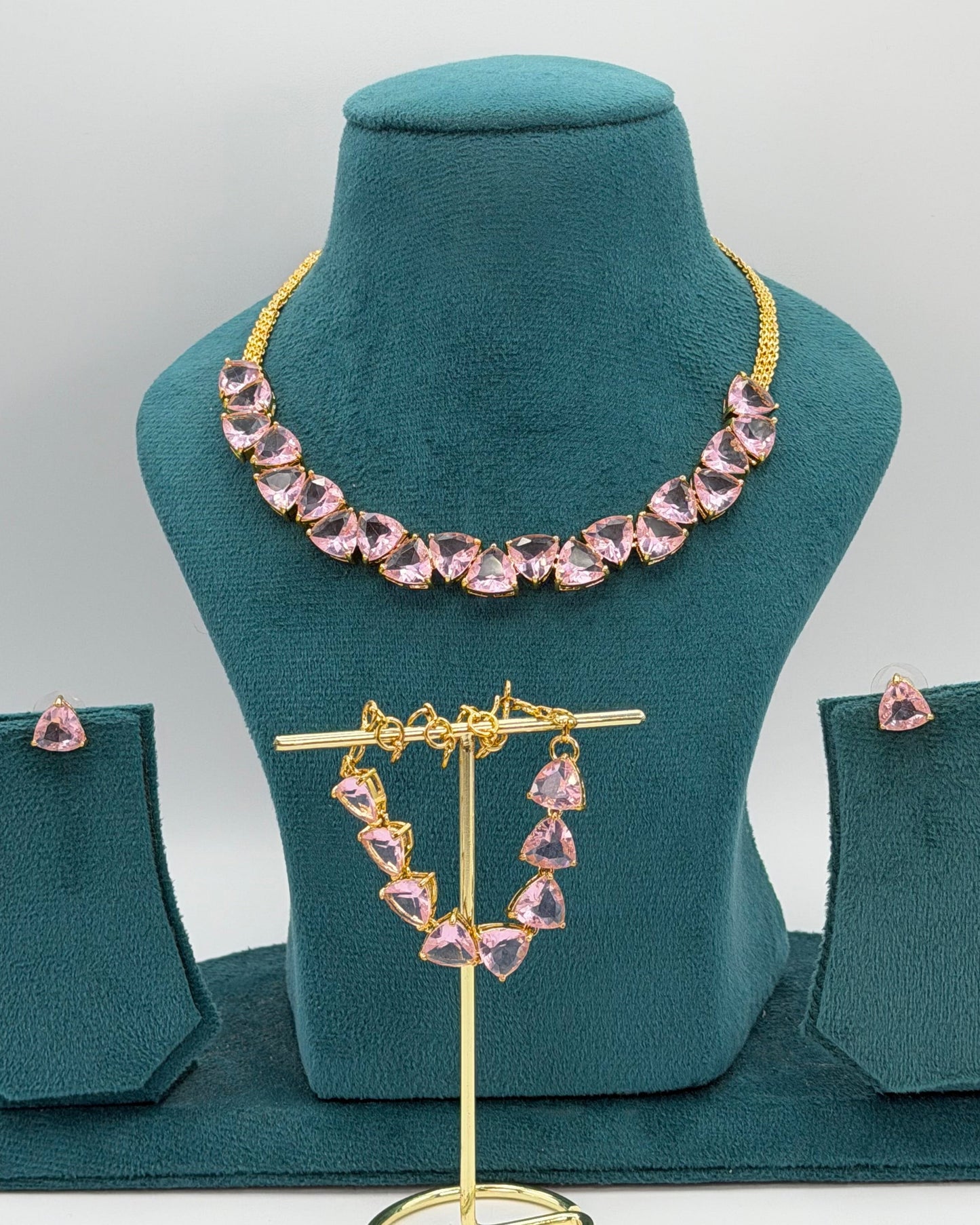 Gold plated pink necklace set