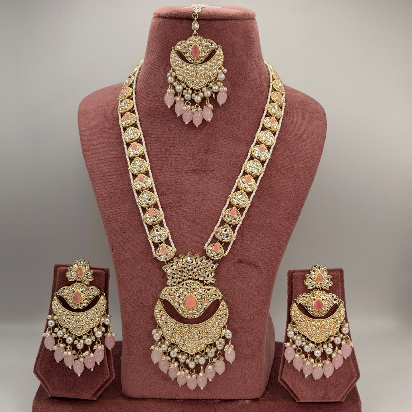 Gold plated kundan long necklace set