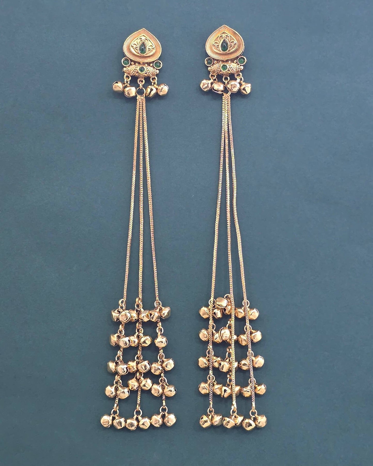 Gold plated long Kashmiri earrings