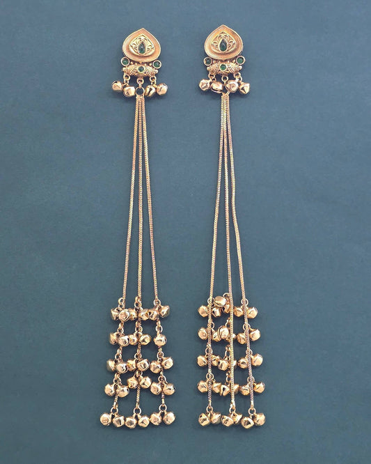 Gold plated long Kashmiri earrings