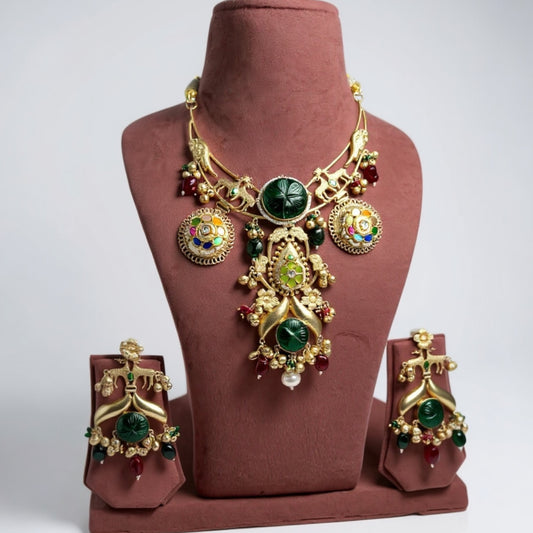 Gold plated pachi kundan hand crafted necklace set