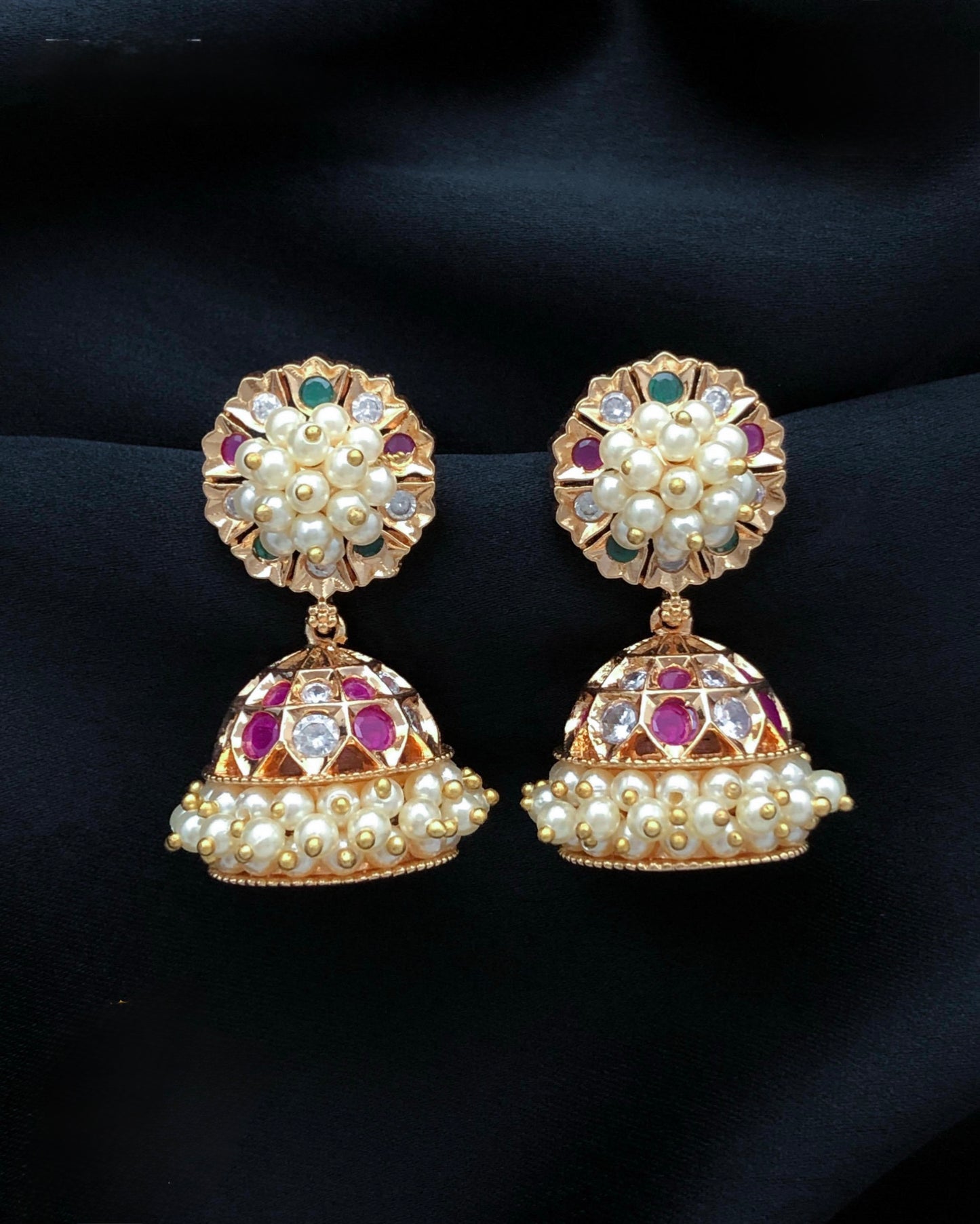 Gold plated white pearls jhumki