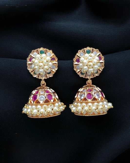 Gold plated white pearls jhumki