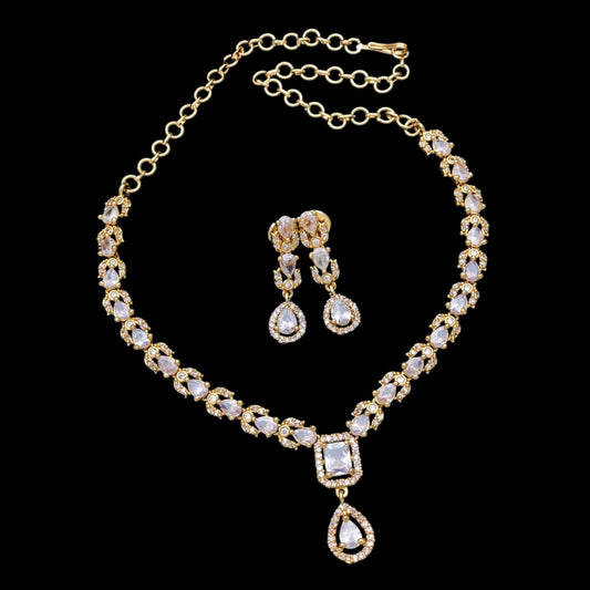 Gold plated American Diamond necklace set with earrings