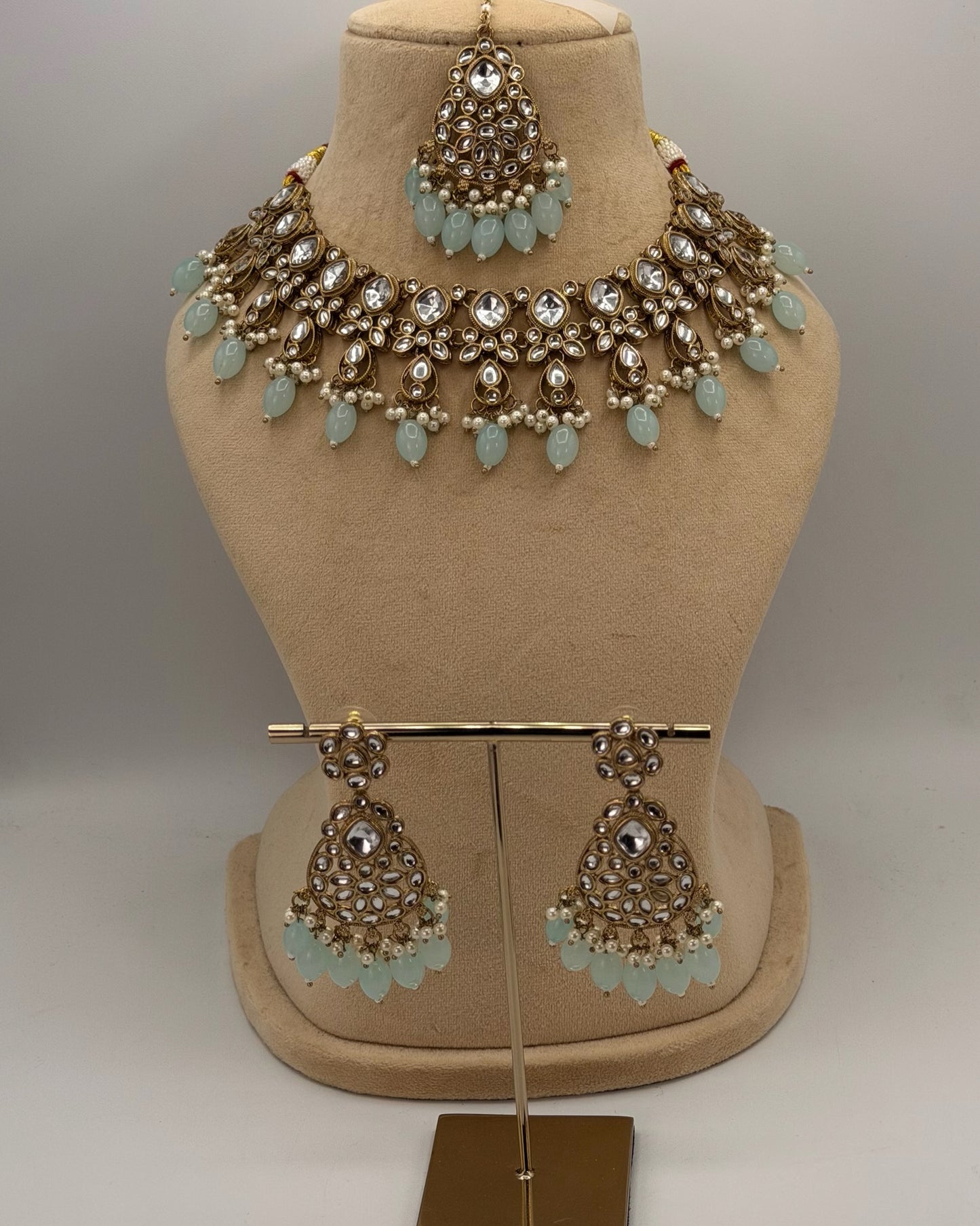 Mehndi plated kundan necklace set