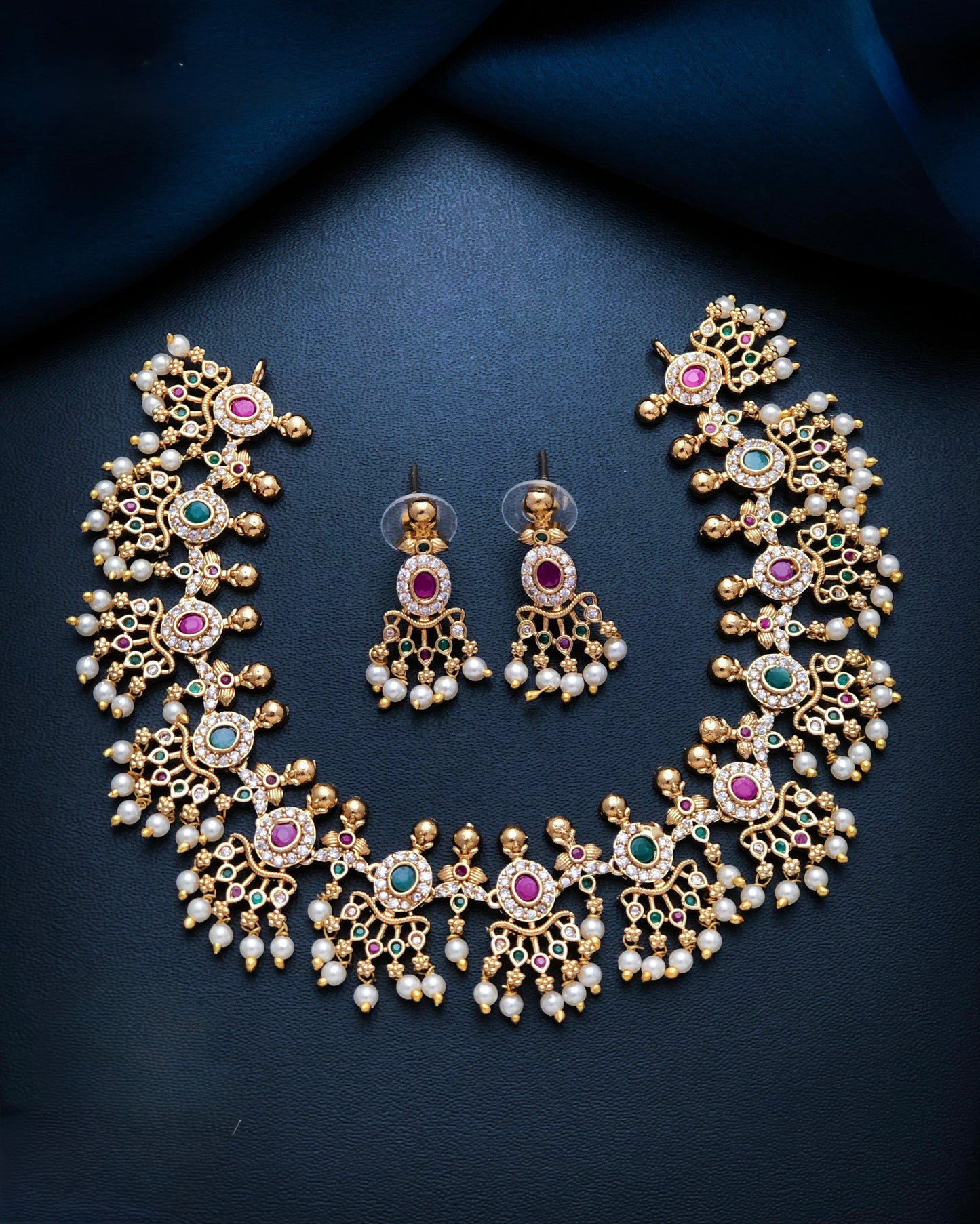 Gold plated American Diamond necklace set