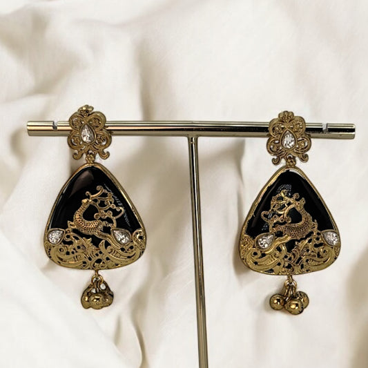 Gold plated black earrings