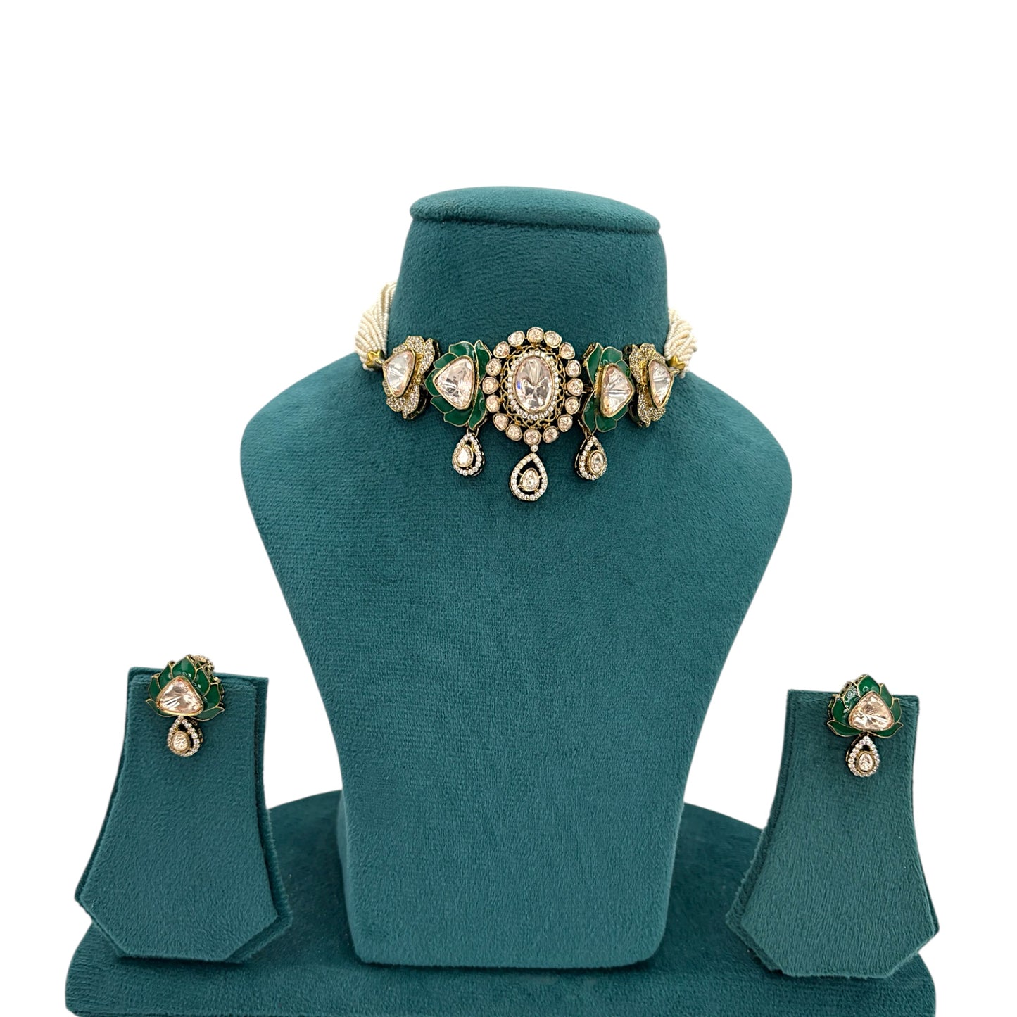 Green enameled uncut kundan choker set
