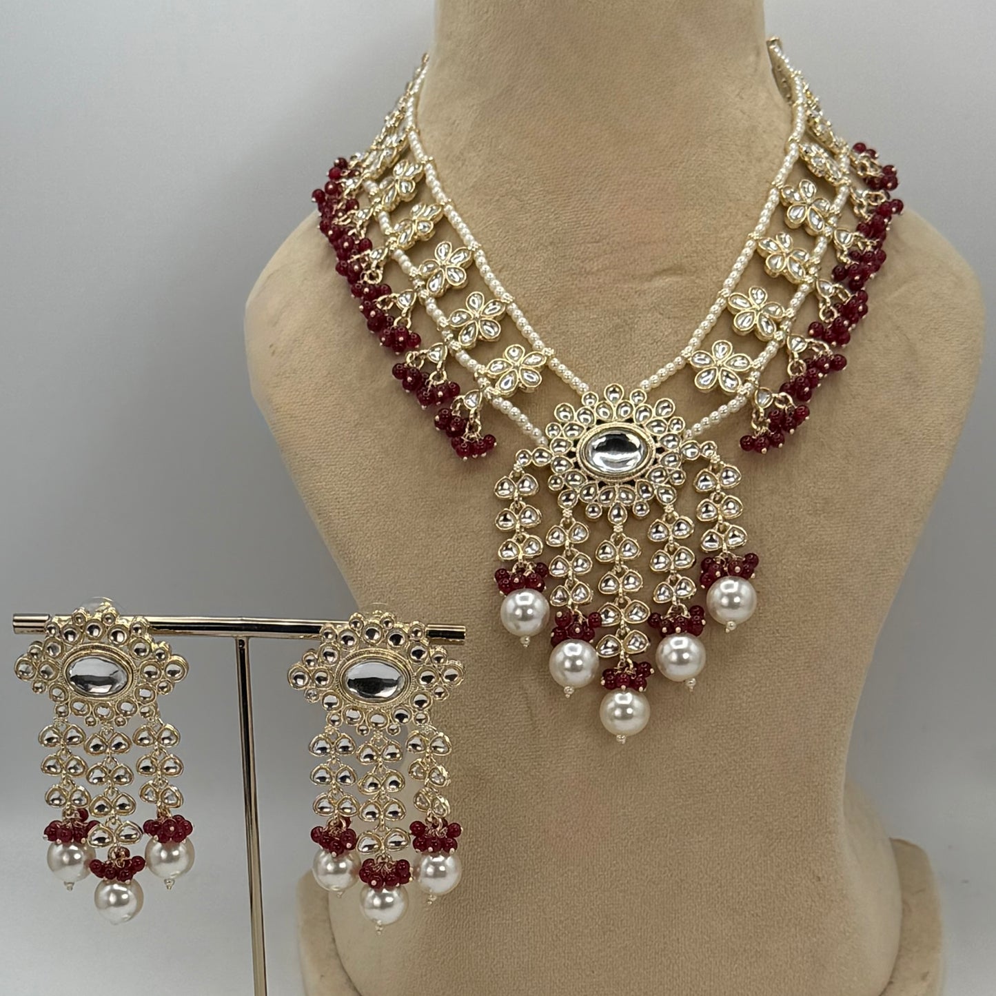 Gold plated kundan necklace set