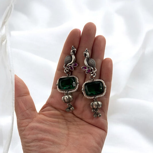 German silver oxidized green earrings