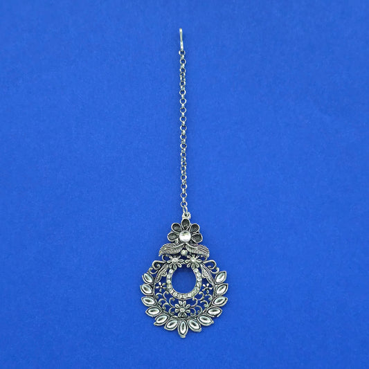Oxidised silver mang tikka