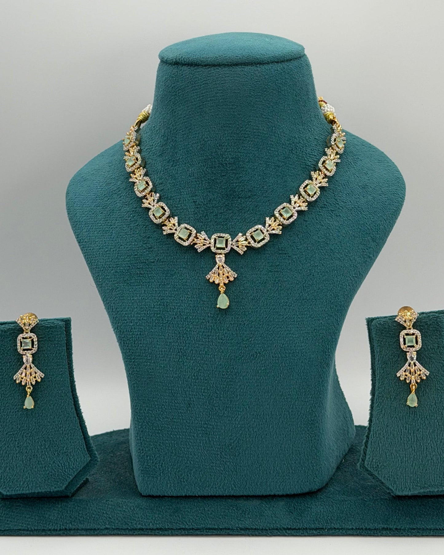 Gold plated American Diamond light green necklace set