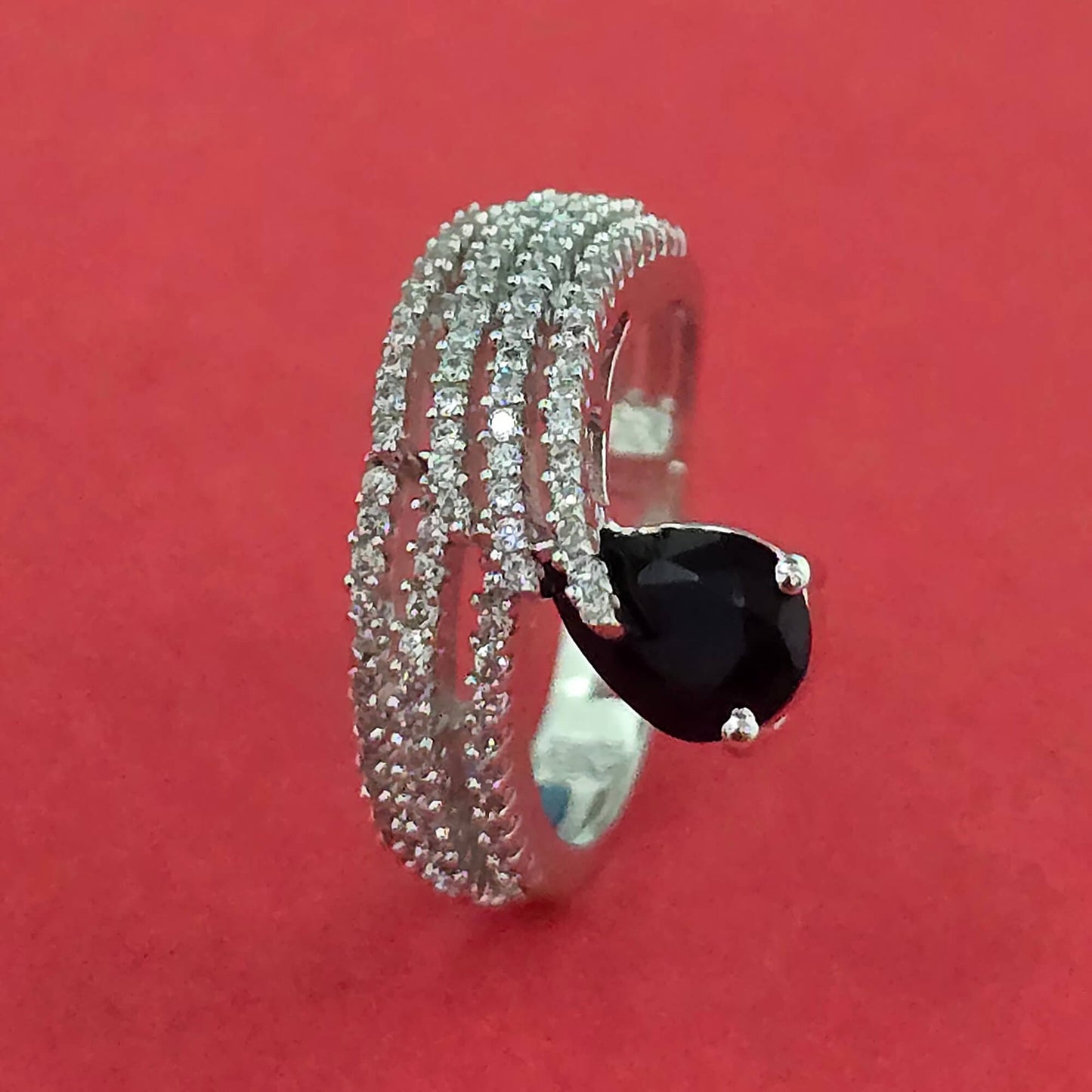 Silver American Diamond adjustable ring