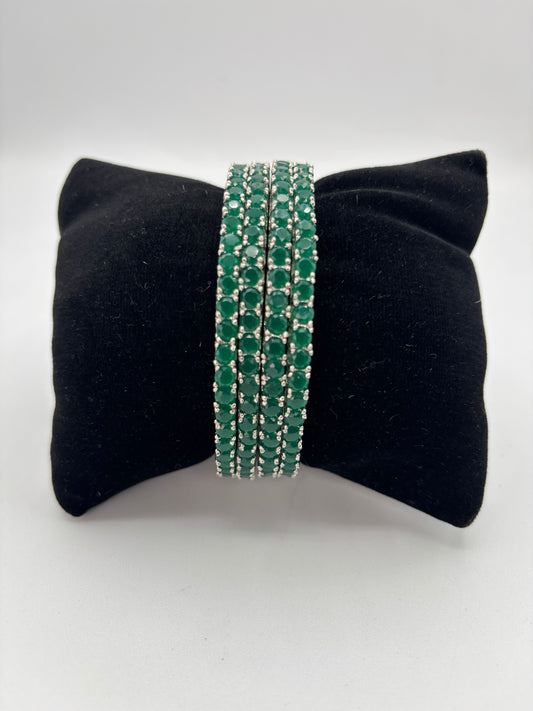 Emerald green silver bangles