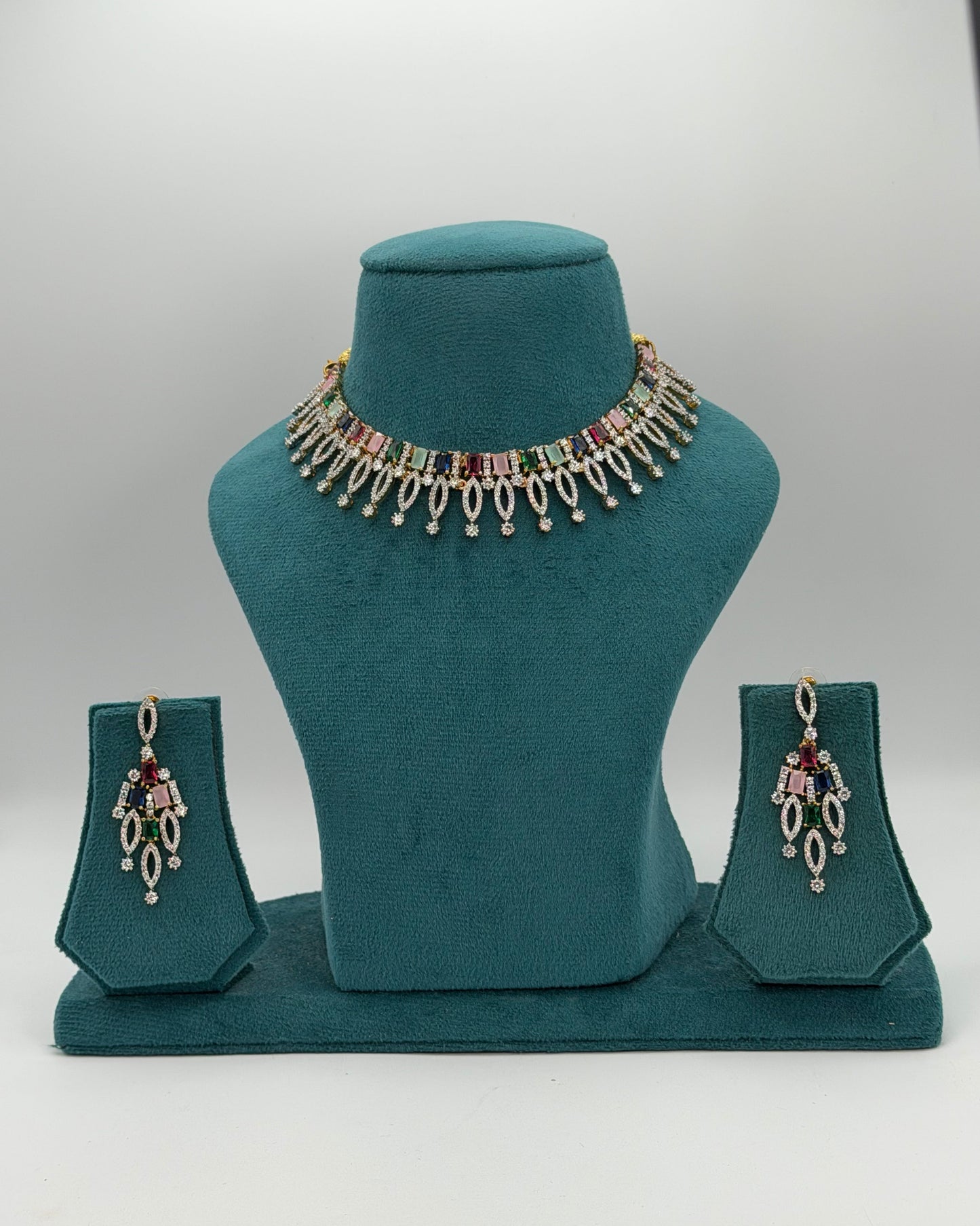 Silver plated American Diamond necklace set