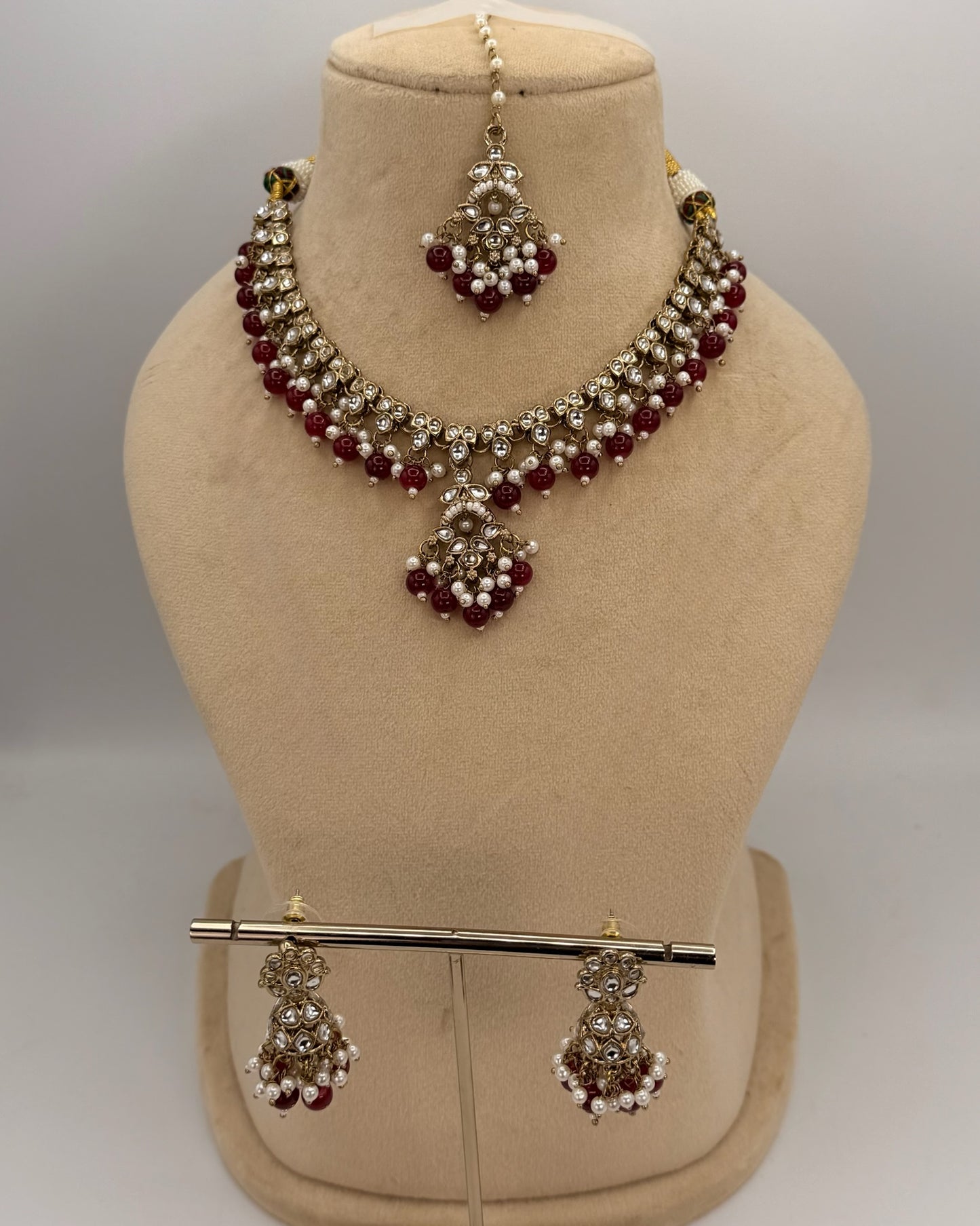 Mehndi plated kundan necklace set