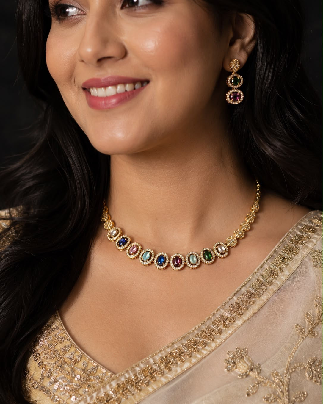 Gold plated multi coloured necklace set