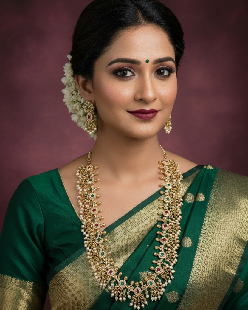 Gold plated American Diamond long necklace set
