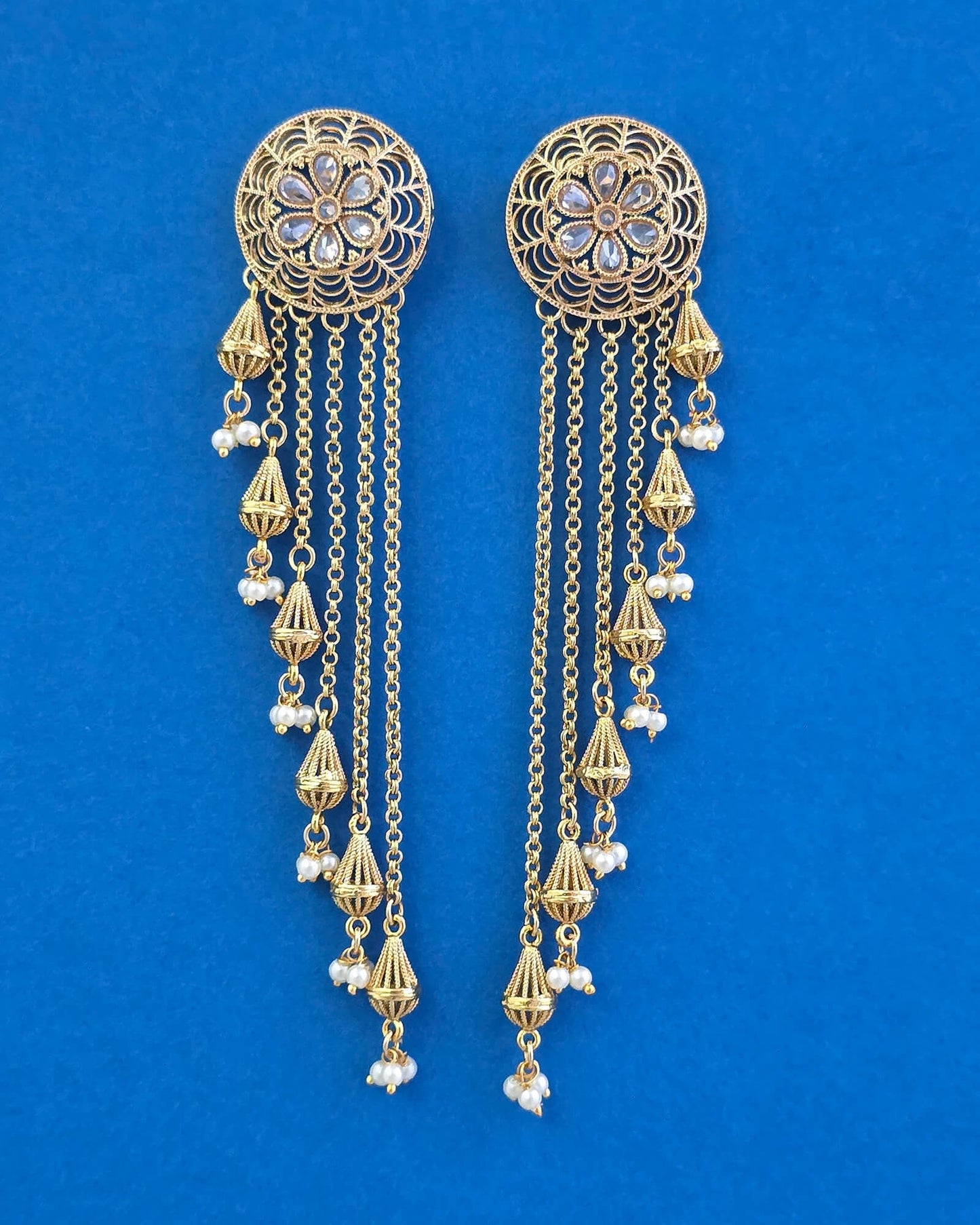 Antique long earrings with gold plating