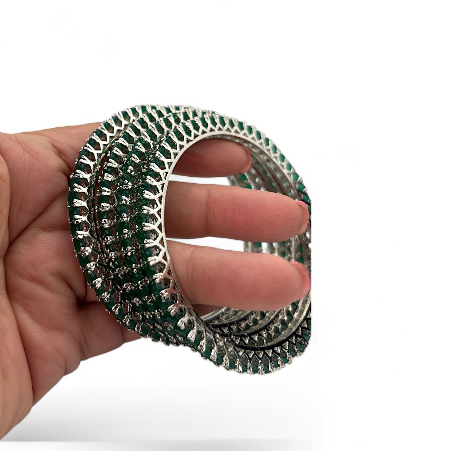 Emerald green silver bangles