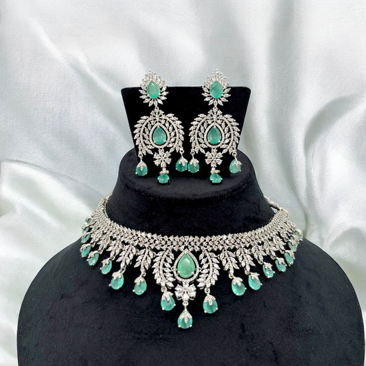 Silver American Diamond choker set