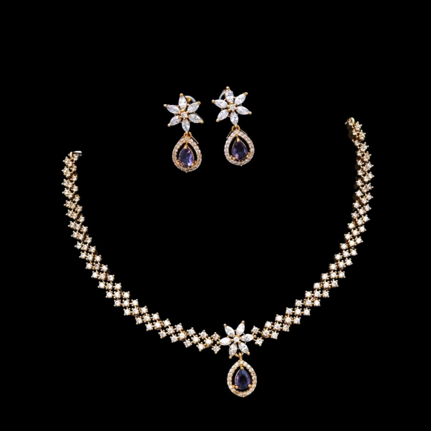 Elegant gold plated American Diamond Necklace set with earrings