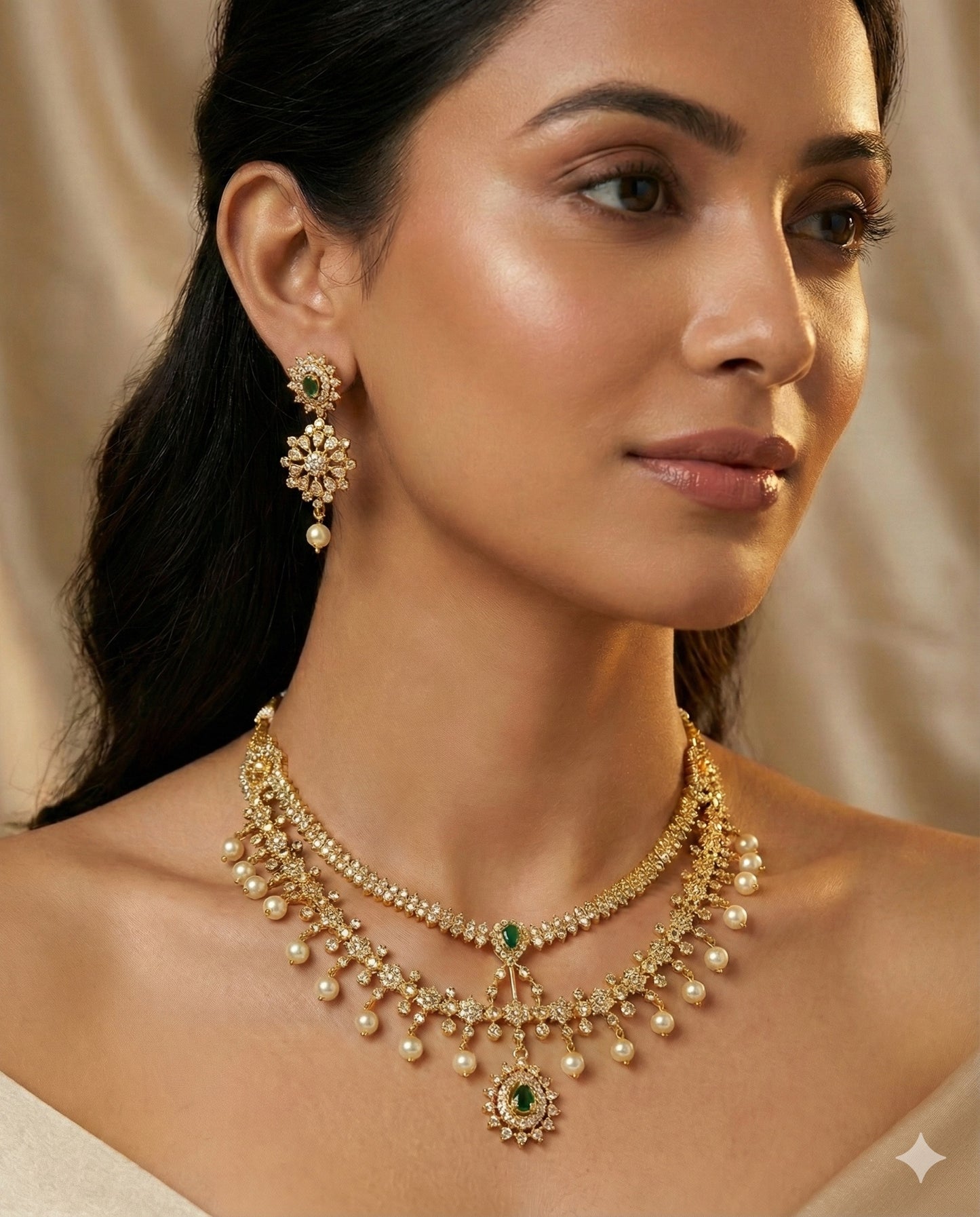 Gold plated two layer American Diamond necklace set
