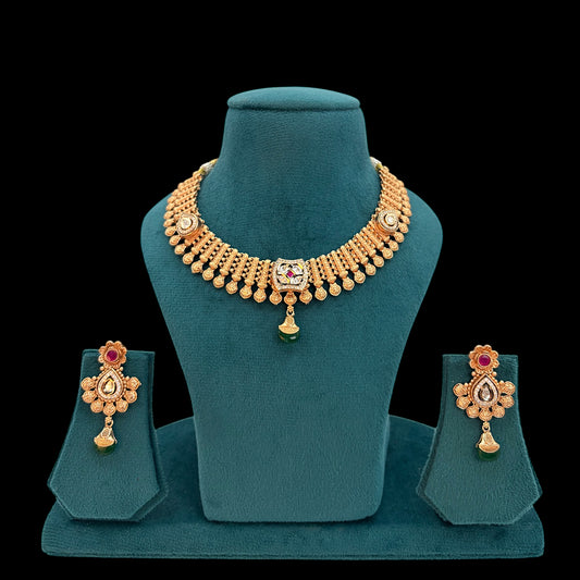 Gold plated kundan necklace set