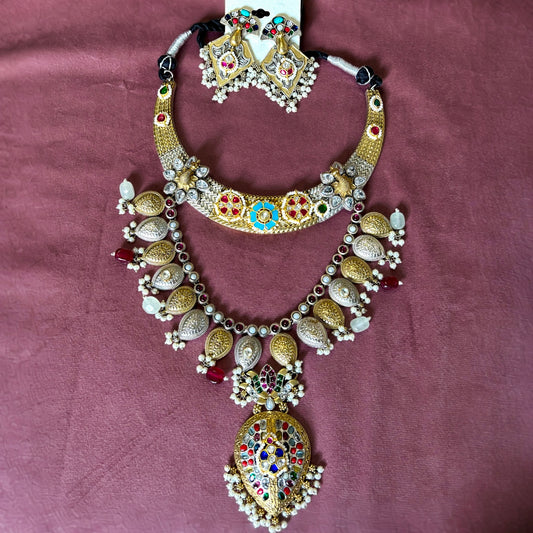 Big pachi kundan 2tone necklace set