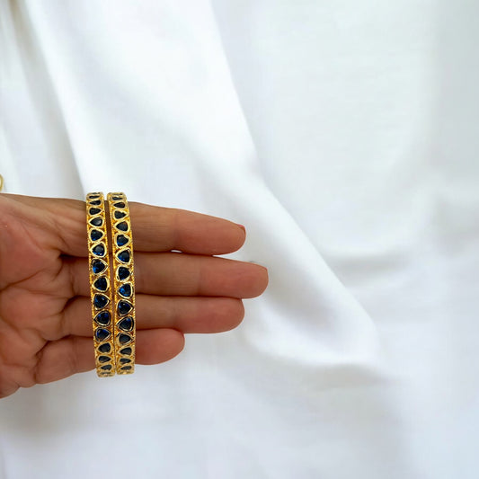 Gold plated blue American Diamond bangles