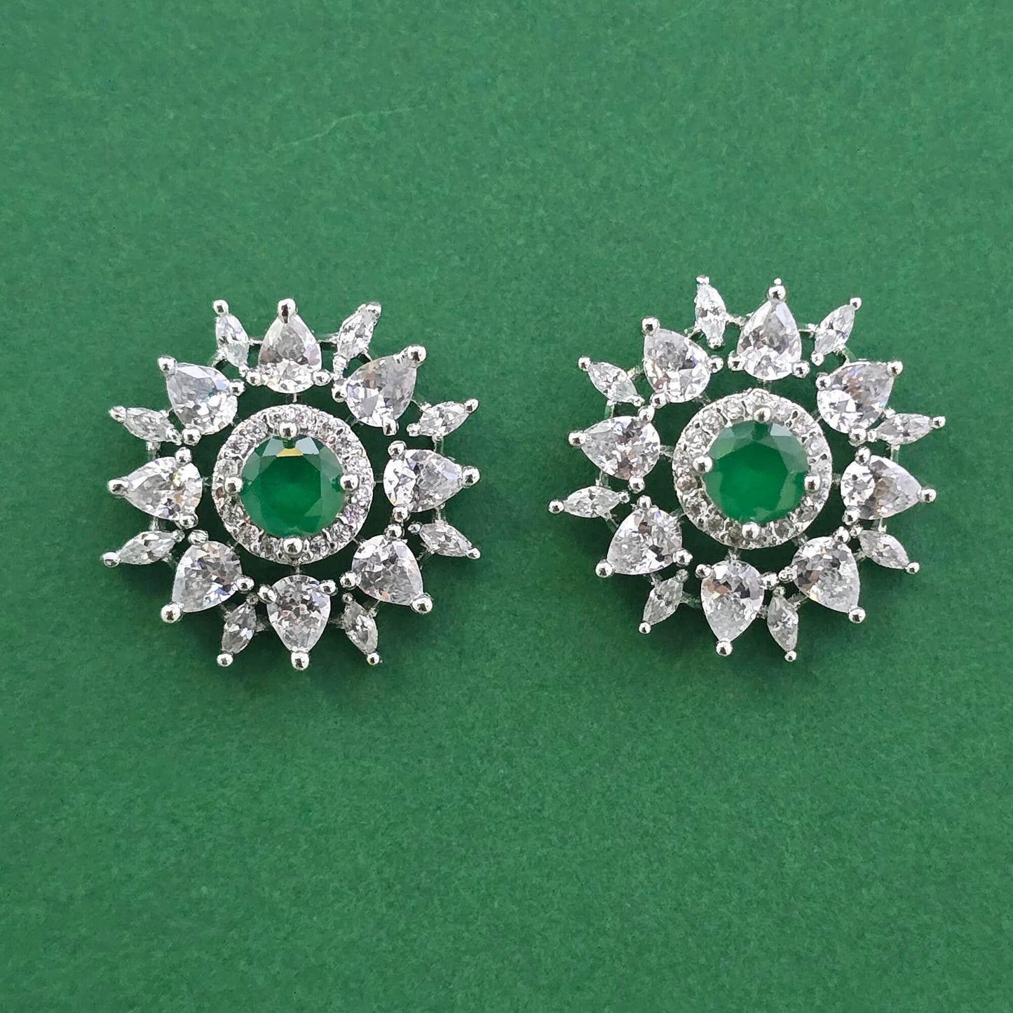 Silver plated American Diamond green studs