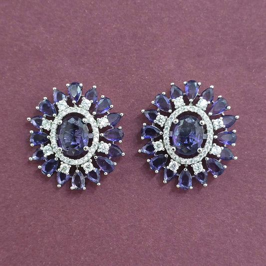 Silver plated American Diamond purple studs
